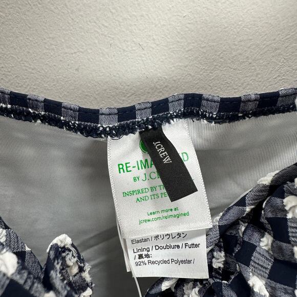 J.Crew Ruffle V Neck One Piece Gingham Swimsuit Padded Navy Retro US 24 NWT - Picture 4 of 13